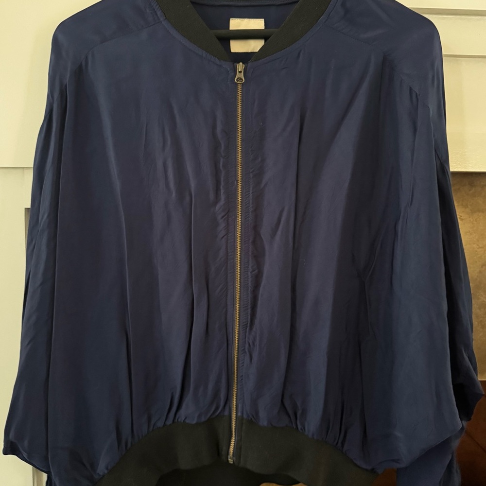 Women's Navy Bomber Jacket with Zip Front